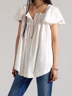 Free People We The Free Riley Embroidered Tunic in Clean Ivory White NWT